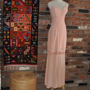 NWT New BeBe Crepe Maxi Tiered Peach Sleeveless Dress Hostess Summer 00